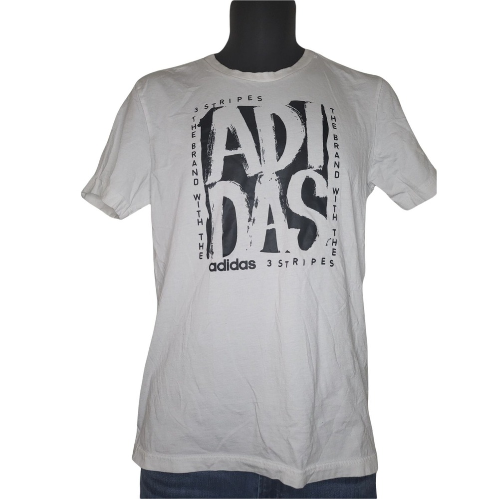 Adidas The Brand With The 3 Stripes Tshirt Men S White Black Stamp Graphic Tee